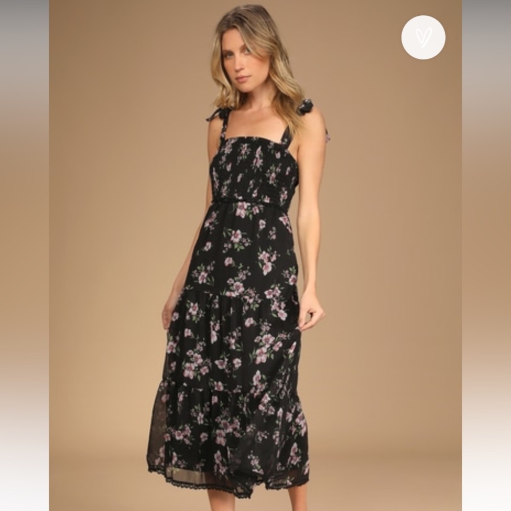Lulus sweet situation black floral midi dress